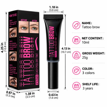 Tattoo Brow Peel-off Eyebrow Gel, 3 Days Long Lasting Waterproof Eyebrow Tint